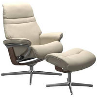 RELAXSESSELSET Echtleder Relaxfunktion, Hocker    - Beige/Walnussfarben, KONVENTIONELL, Leder/Holz (83/105/74cm) - Stressless