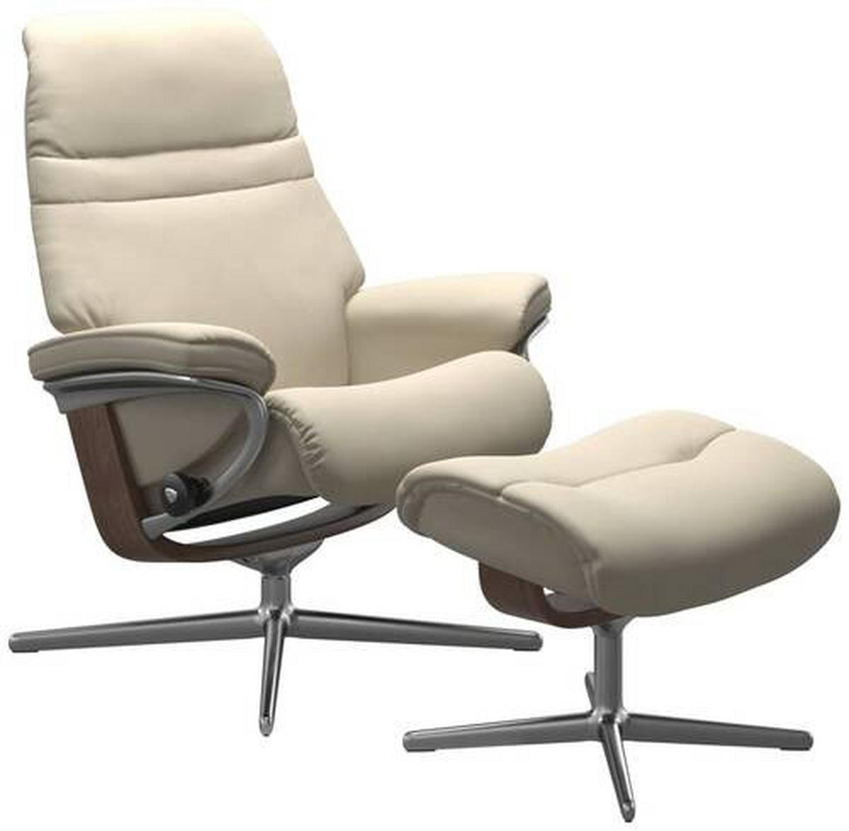RELAXSESSELSET Echtleder Relaxfunktion, Hocker    - Beige/Walnussfarben, KONVENTIONELL, Leder/Holz (83/105/74cm) - Stressless
