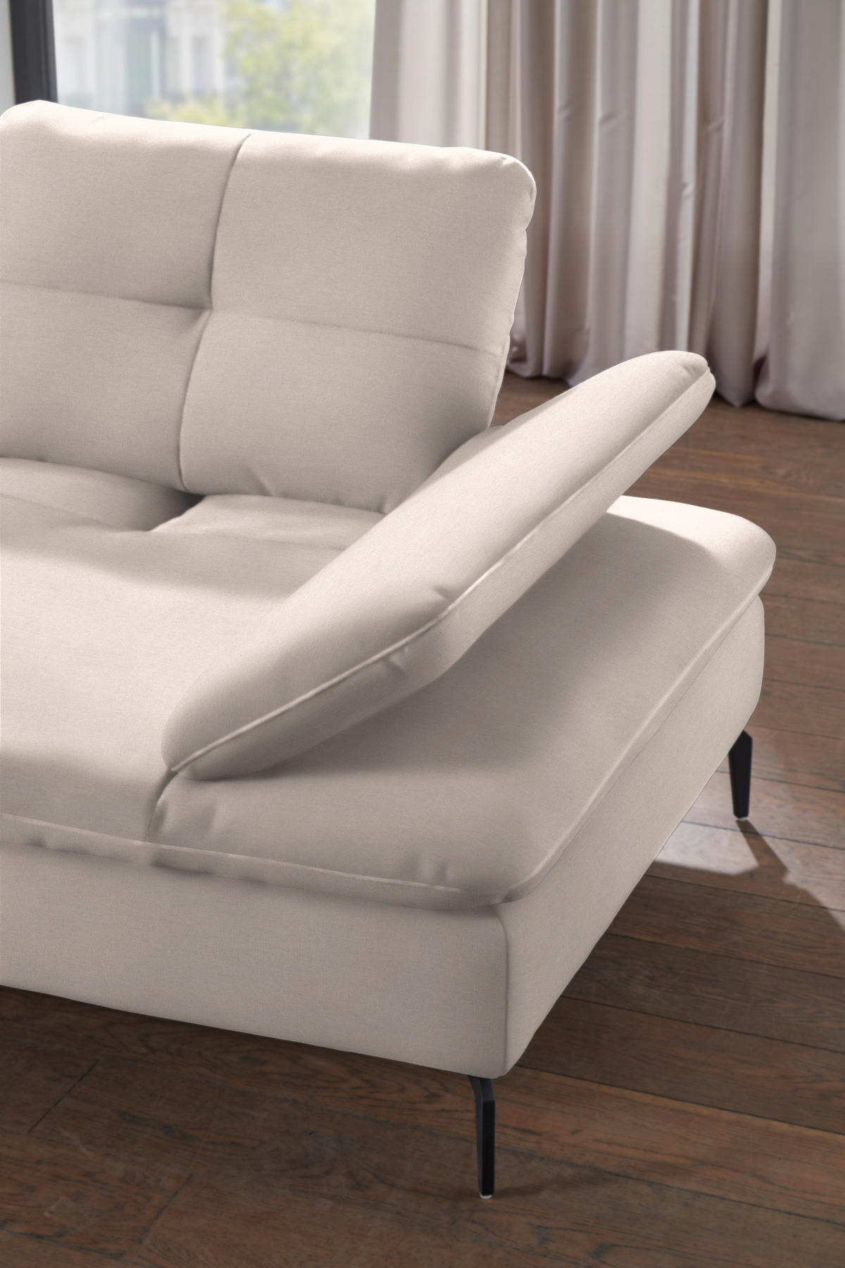 ECKSOFA in Flachgewebe Creme  - Creme/Schwarz, Design, Textil/Metall (159/344cm) - Chilliano