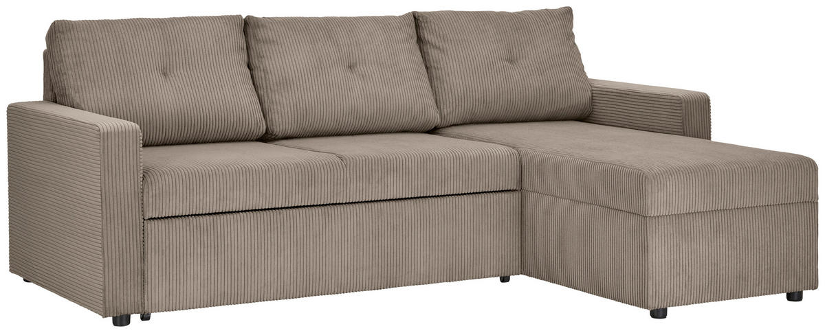 ECKSOFA Taupe Cord  - Taupe/Schwarz, KONVENTIONELL, Kunststoff/Textil (218/155cm) - Ti'me
