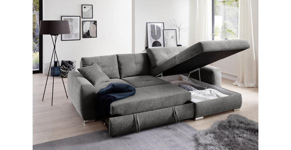 ECKSOFA in Mikrofaser Grau  - Chromfarben/Grau, MODERN, Kunststoff/Textil (276/193cm) - Hom`in