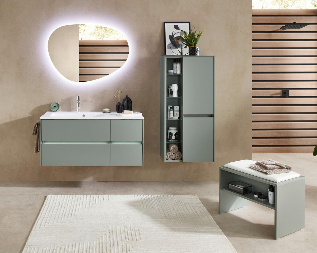 BADEZIMMER 3-teilig  in 113 cm  - Schilfgrün/Weiß, Design, Holzwerkstoff/Stein (113cm) - Sadena