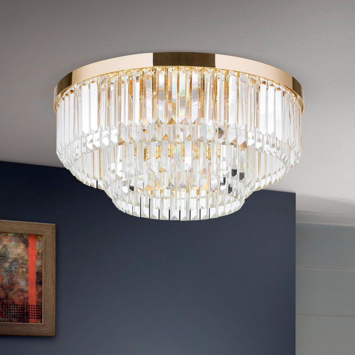 KRISTALL-DECKENLEUCHTE Prism 55,0/25,0 cm   - Goldfarben, LIFESTYLE, Glas/Metall (55,0/25,0cm)