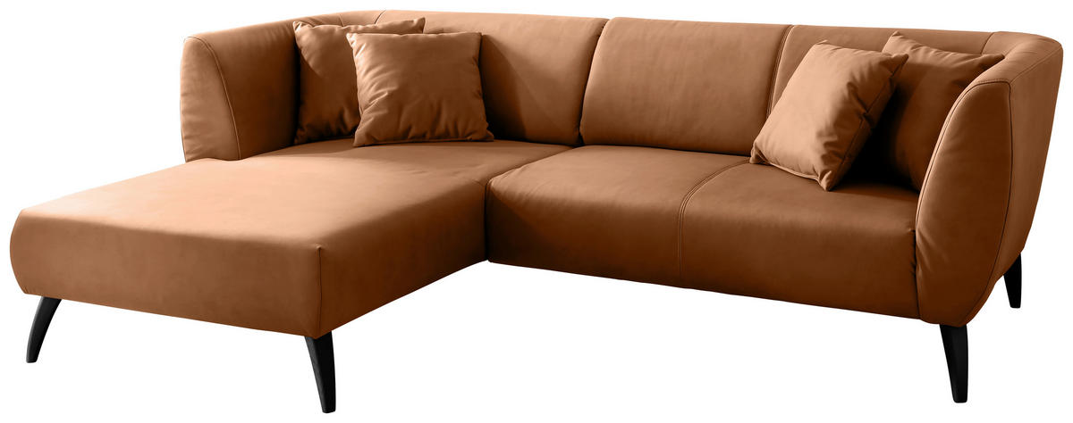 ECKSOFA in Lederlook Cognac  - Cognac/Schwarz, Modern, Holz/Textil (160/264cm) - Livetastic