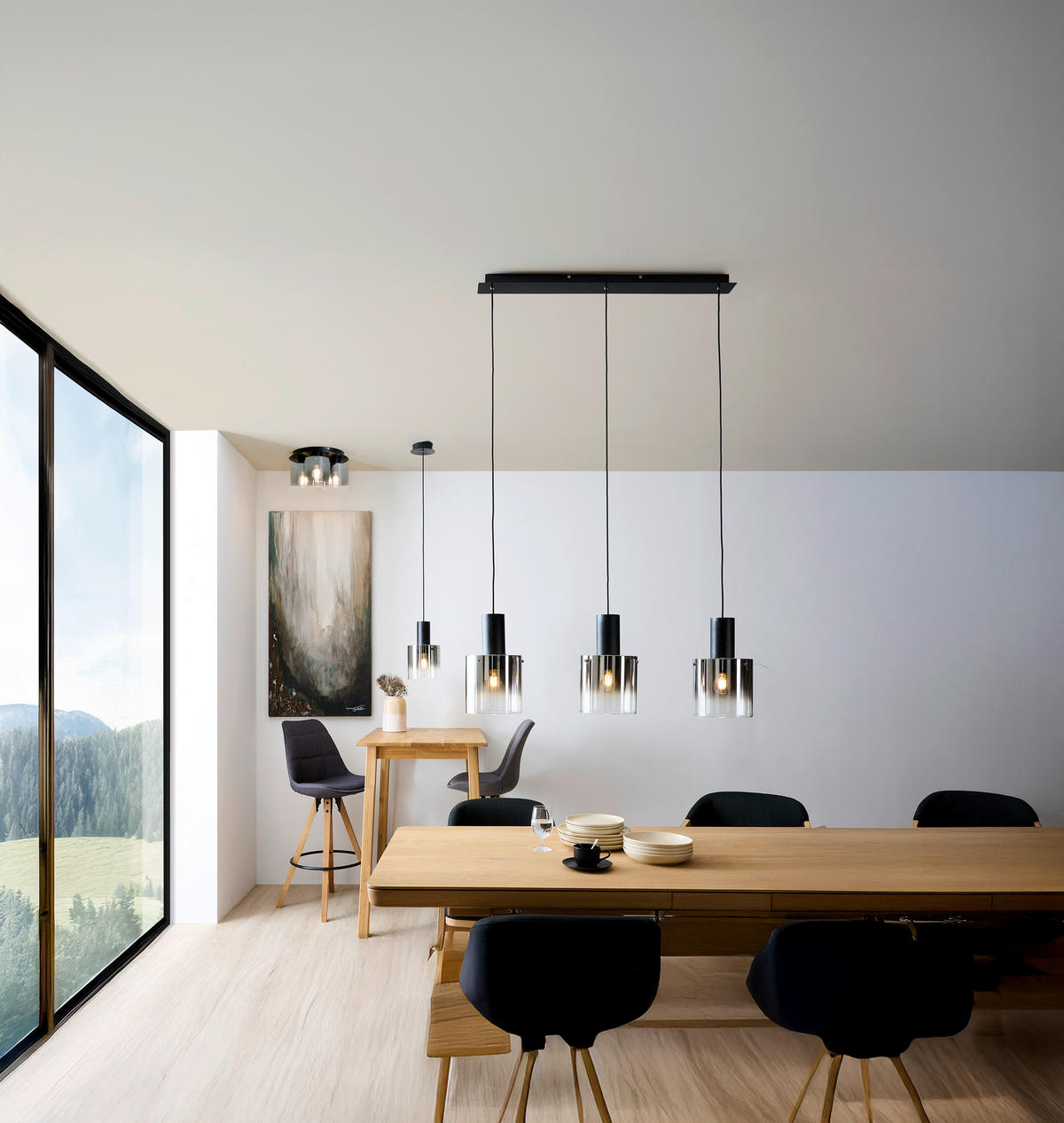 HÄNGELEUCHTE 90/20/120 cm    - Schwarz, Design, Glas/Metall (90/20/120cm) - Dieter Knoll