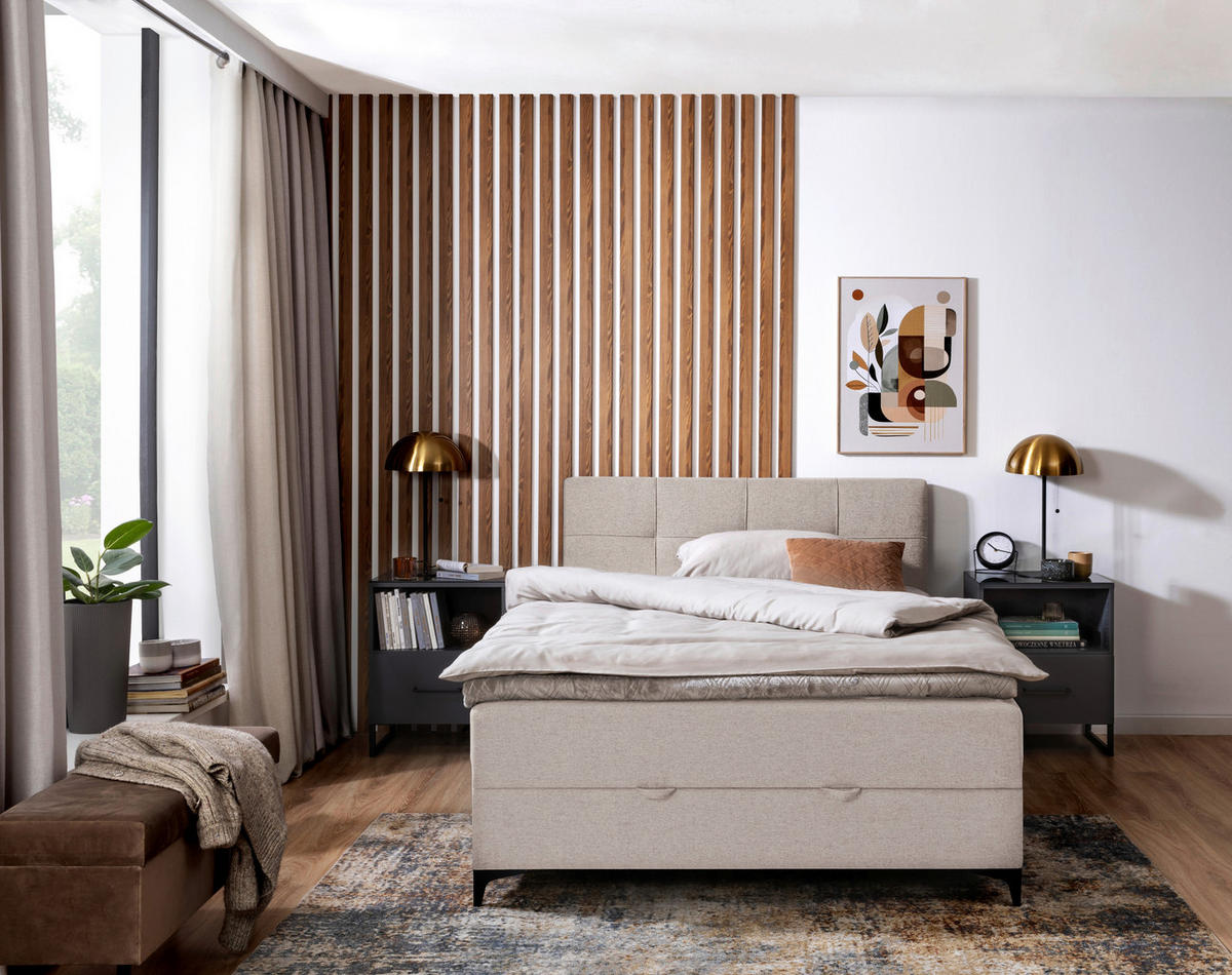 POLSTERBETT Bettkasten, Topper 100/200 cm  in Beige  - Beige/Schwarz, KONVENTIONELL, Textil/Metall (100/200cm) - MID.YOU