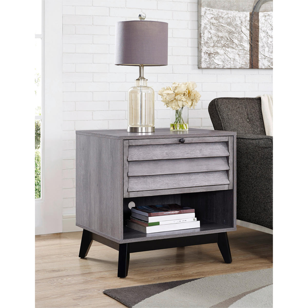 BEISTELLTISCH 60/50/61 cm furniert Eiche grau rechteckig  - Eiche grau/Schwarz, Design, Holz/Holzwerkstoff (60/50/61cm) - MID.YOU
