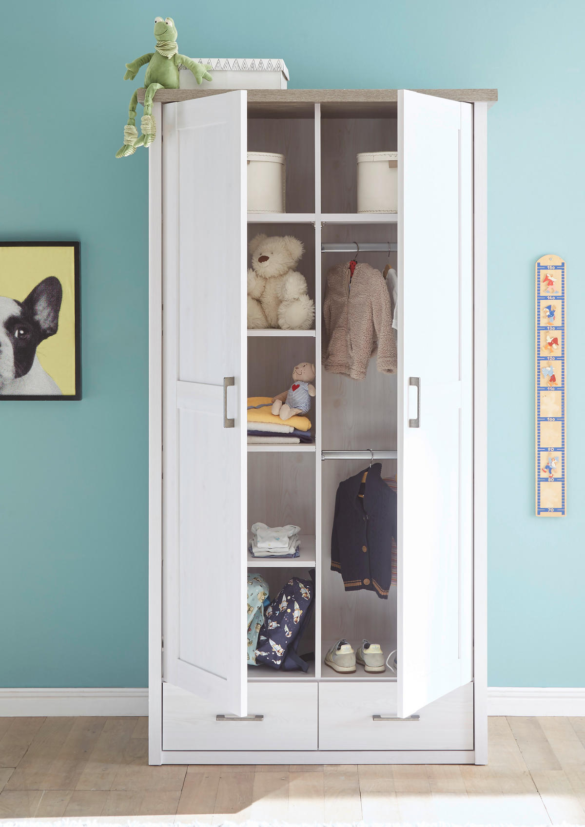 BABYKLEIDERSCHRANK Luca / Corner Weiß, Eichefarben  - Eichefarben/Anthrazit, Basics, Holzwerkstoff/Metall (106/201/55cm)