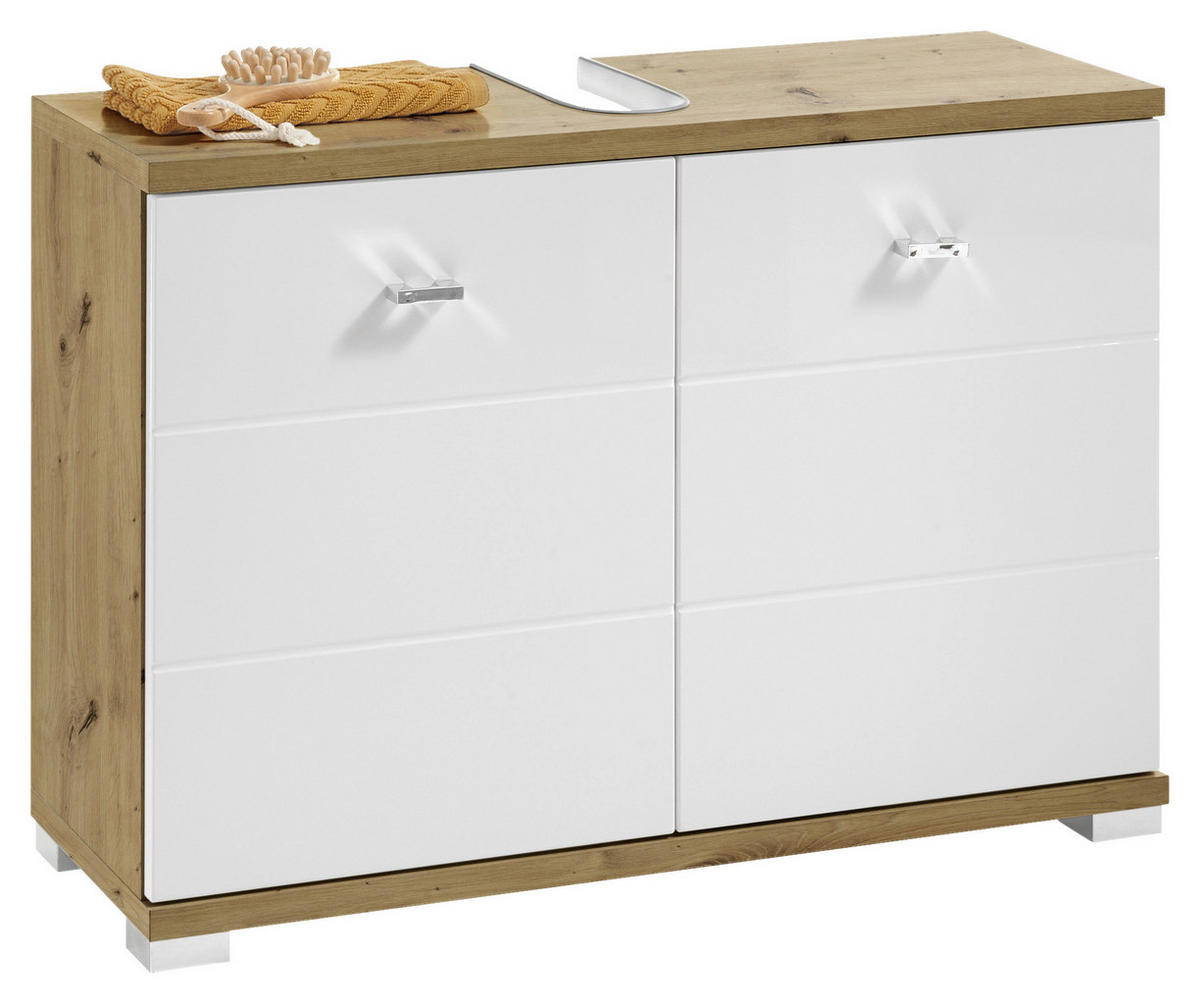 WASCHBECKENUNTERSCHRANK 80/57/31 cm  - Weiß Hochglanz/Silberfarben, KONVENTIONELL, Holzwerkstoff/Kunststoff (80/57/31cm) - Livetastic