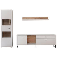 WOHNWAND  in Weiss, Eichefarben 287/206/44 cm  - Weiss/Eichefarben, Design, Glas/Holzwerkstoff (287/206/44cm) - Stylife