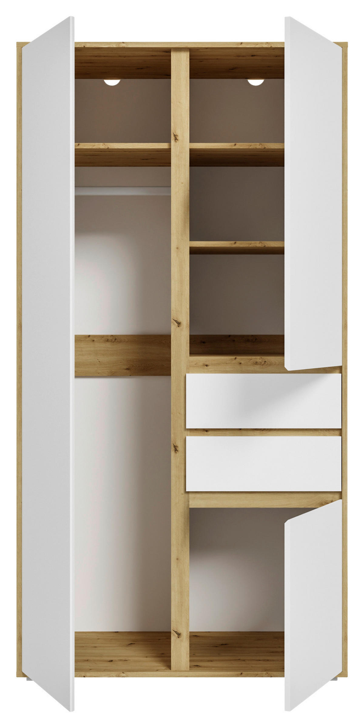 DREHTÜRENSCHRANK 100/194/56 cm,  in Weiß, Eiche Artisan, 3-türig  - Weiß/Eiche Artisan, MODERN, Holzwerkstoff (100/194/56cm) - MID.YOU