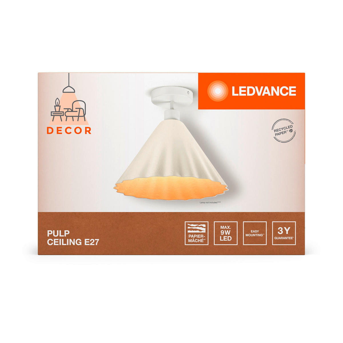 DECKENLEUCHTE 31/29 cm   - Weiß, KONVENTIONELL, Papier/Metall (31/29cm) - Ledvance
