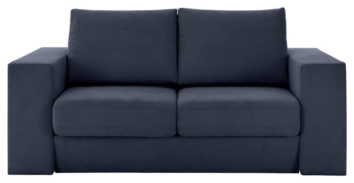 ZWEISITZER-SOFA inkl. Hocker Webstoff Dunkelblau  - Schwarz/Dunkelblau, Design, Kunststoff/Textil (172/96/107cm) - LOOKS by W.Joop