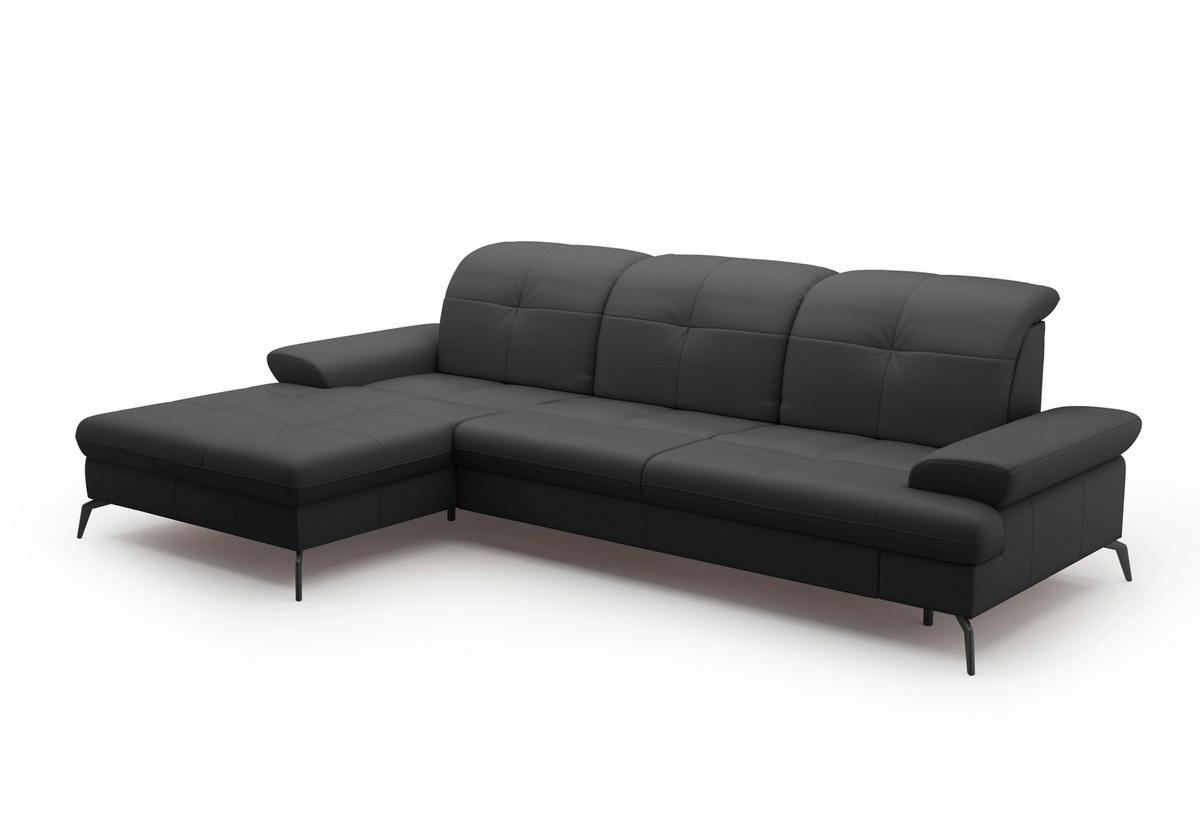 ECKSOFA in Echtleder Schwarz  - Schwarz, Konventionell, Leder/Metall (185/279cm) - Sit & More