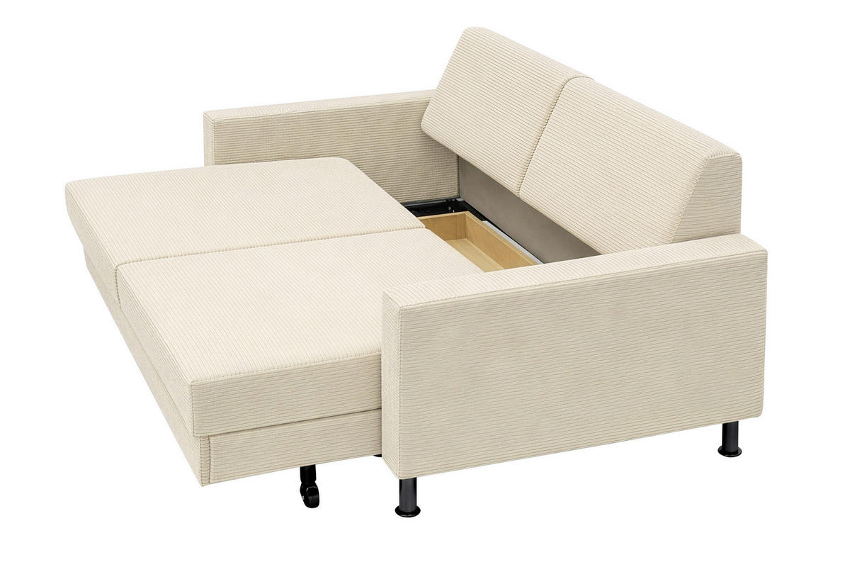 SCHLAFSOFA Flexa Feincord Beige  inkl. Rückenkissen, Bettkasten, Schlaffunktion, Rücken echt, Relaxfunktion, Stauraum  - Chromfarben/Beige, Design, Textil/Metall (140/90/95cm) - Bali