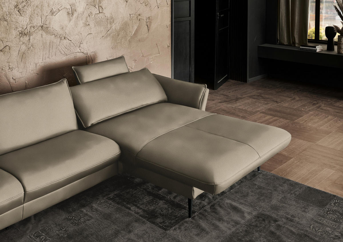 ECKSOFA in Echtleder Greige  - Greige/Schwarz, Design, Leder/Metall (334/172cm) - Hukla