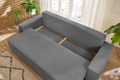 Thumbnail - Carryhome Schlafsofa, Dunkelgrau, Textil, 3-Sitzer, Füllung: Polyester, Schaumstoffflocken, 240x72x95 cm, Wohnzimmer, So...
