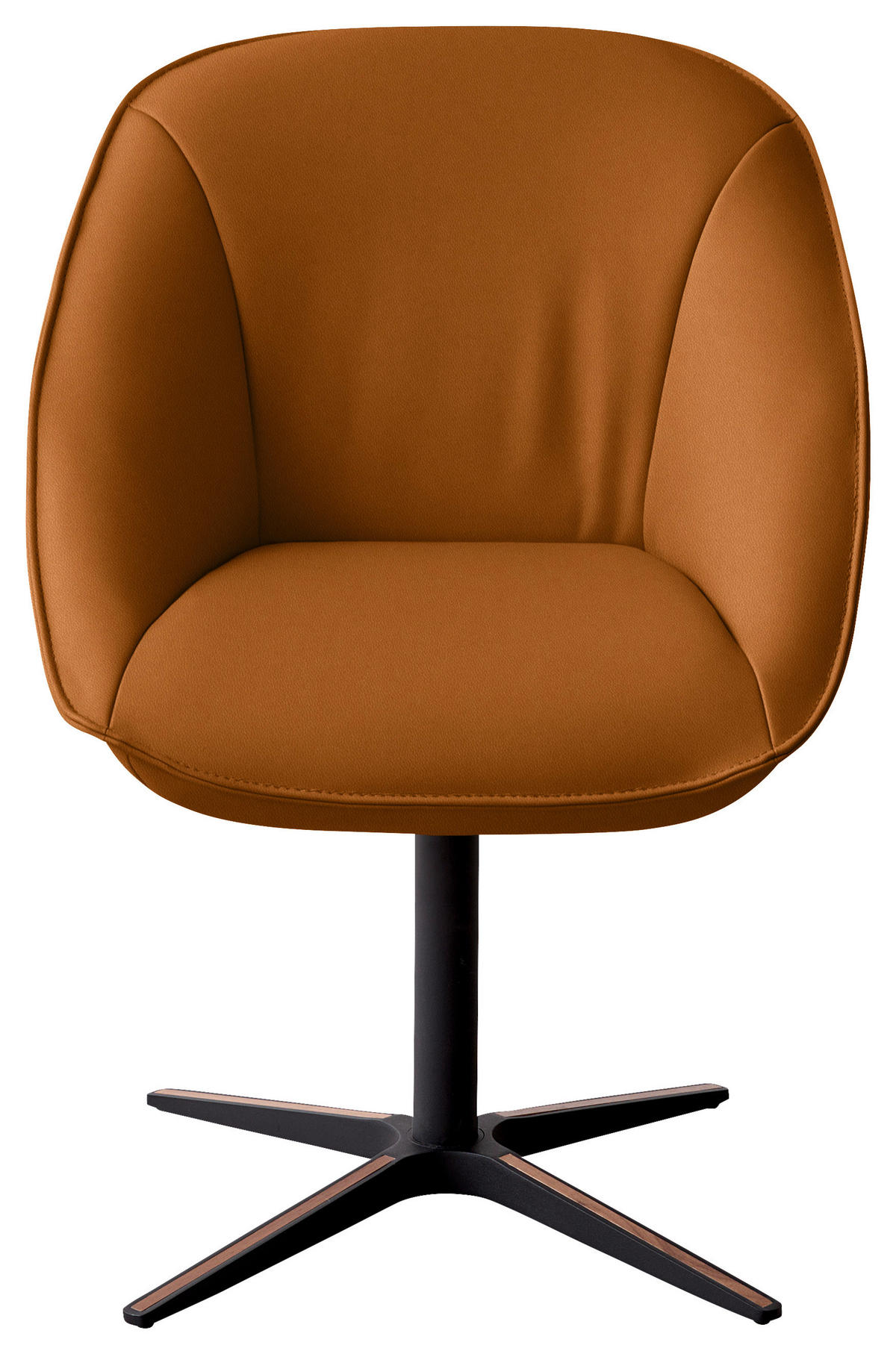 ARMLEHNSTUHL  Beinauswahl, Lederauswahl, Stoffauswahl, inklusive Armlehnen, automatische Rückholfunktion, gepolsterte Armlehnen, Sitzfläche 320° drehbar  Echtleder  - Rostfarben/Schwarz, Design, Leder/Holz (63/88/70cm) - Koinor