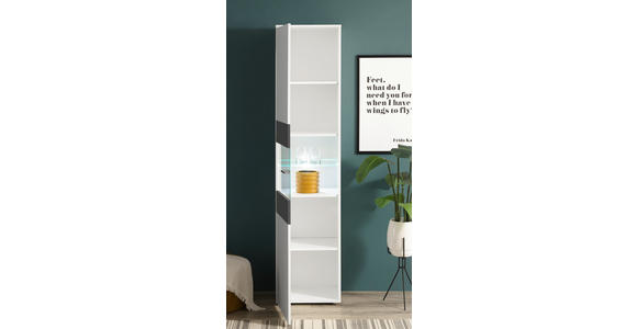 VITRINE  in Graphitfarben, Weiß  - Alufarben/Graphitfarben, MODERN, Glas/Holzwerkstoff (45/195/37cm) - Carryhome