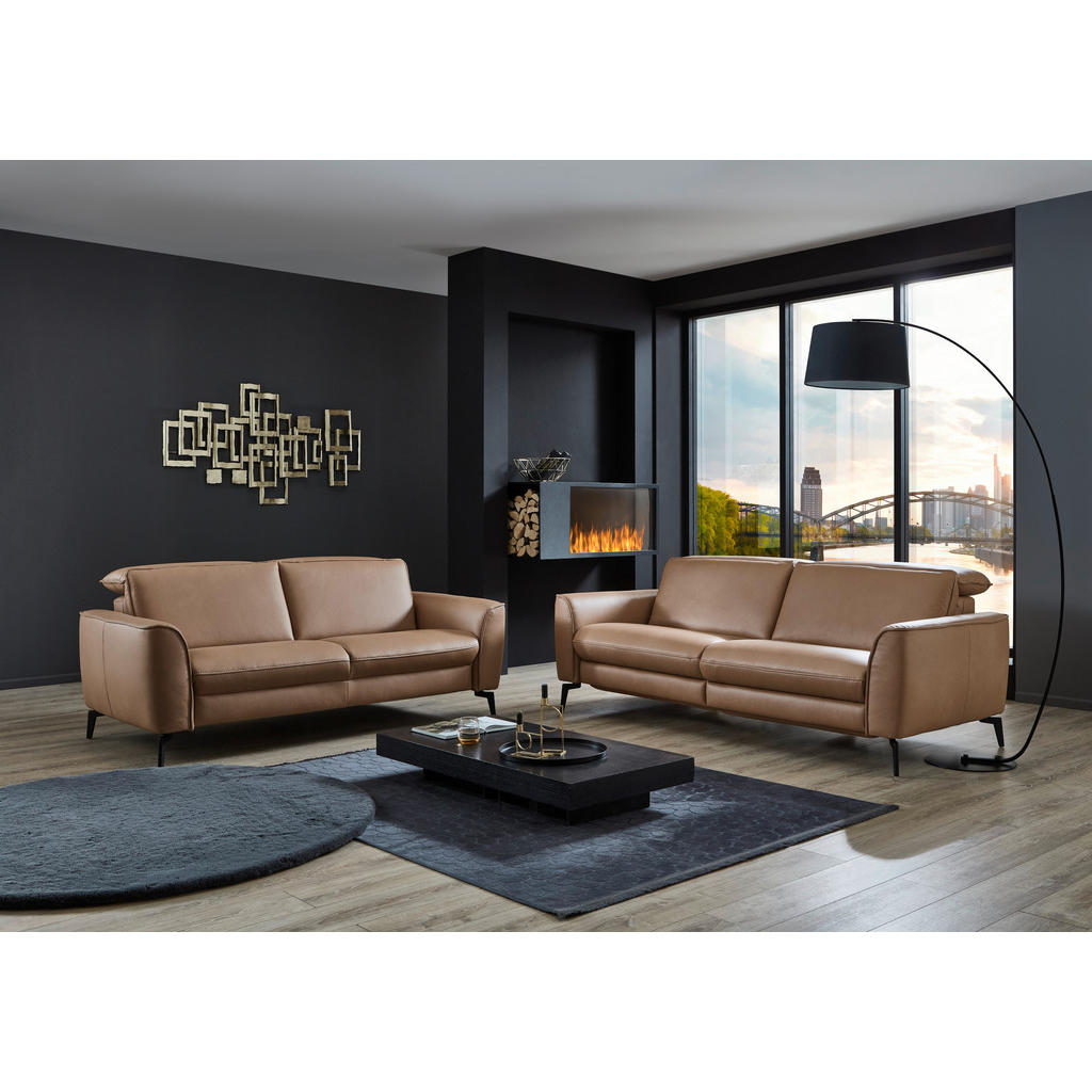 Thumbnail - Valdera 3-Sitzer-Sofa, Haselnuss, Leder, Echtleder, Longlife-Leder, Rindleder, 222x81-106x110 cm, Goldenes M, Typenauswa...