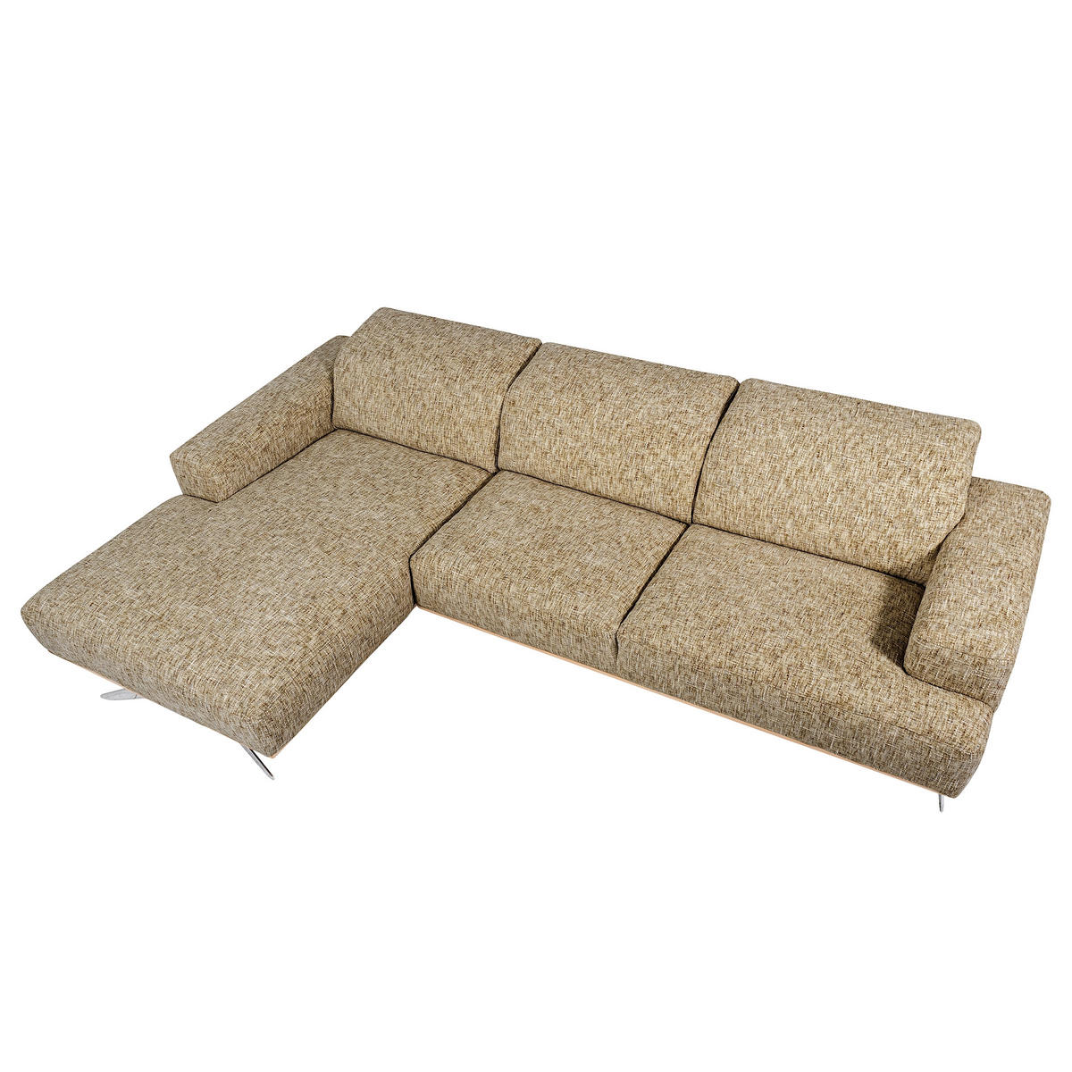 ECKSOFA PORTLAND in Struktur Hellbraun Kopfteilverstellung  187/295 cm  - Chromfarben/Hellbraun, Design, Holz/Textil (187/295cm) - Livetastic