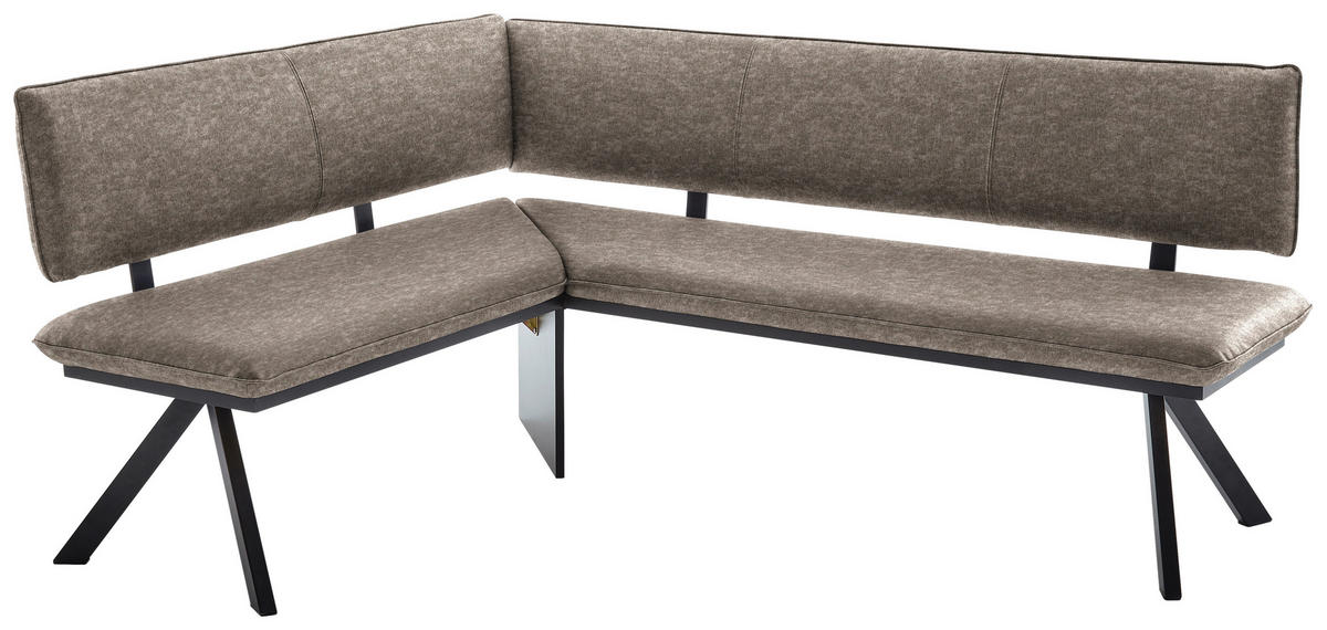 ECKBANK in Metall, Textil Schwarz, Hellbraun  - Hellbraun/Schwarz, Modern, Textil/Metall (150/190cm) - Cantus