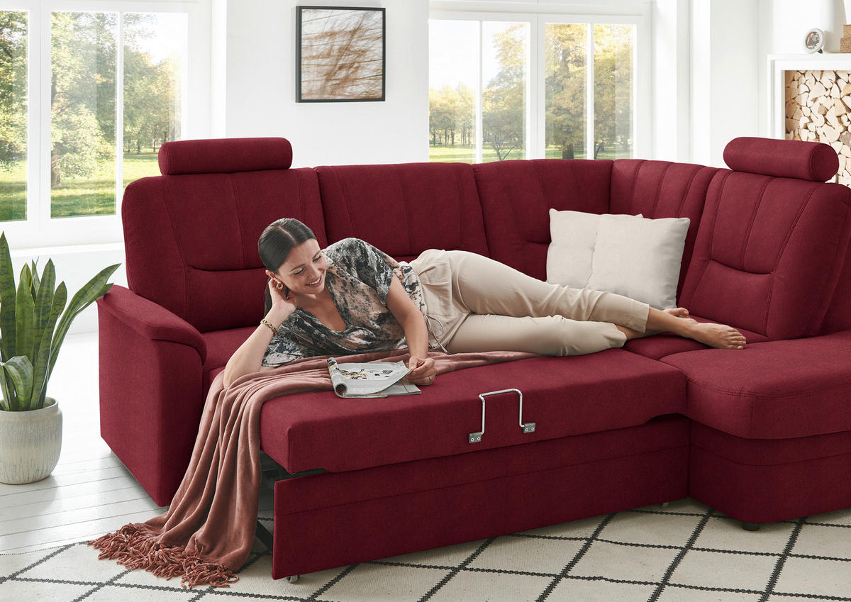 ECKSOFA  in Chenille Rot  235/185 cm  - Rot/Schwarz, KONVENTIONELL, Kunststoff/Textil (235/185cm) - Beldomo Comfort