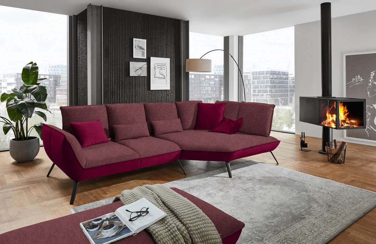 ECKSOFA in Flachgewebe Rot  - Rot/Schwarz, Design, Textil/Metall (320/169cm) - Moderano