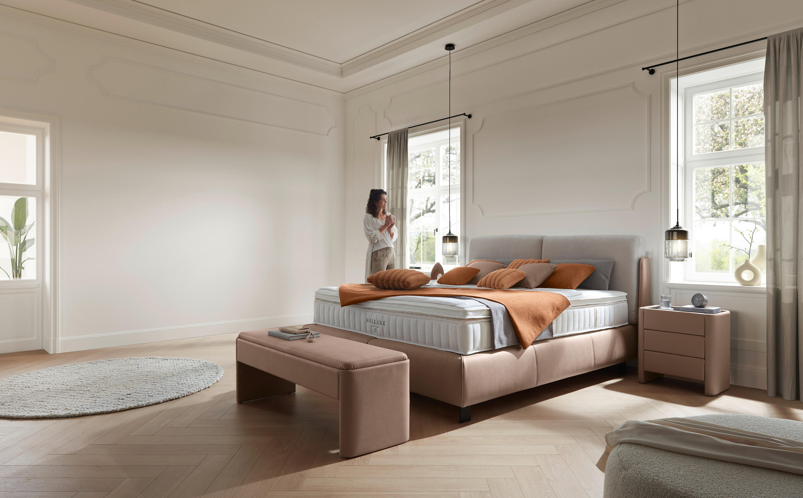 HOCKERBANK 142/50/47 cm Lederlook Braun, Beige  - Beige/Braun, Design, Textil (142/50/47cm) - Johann Jakob