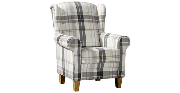 OHRENSESSEL in Webstoff Schwarz, Silberfarben, Weiß, Beige - Beige/Silberfarben, ROMANTIK / LANDHAUS, Holz/Textil (82/102/82cm) - Novel