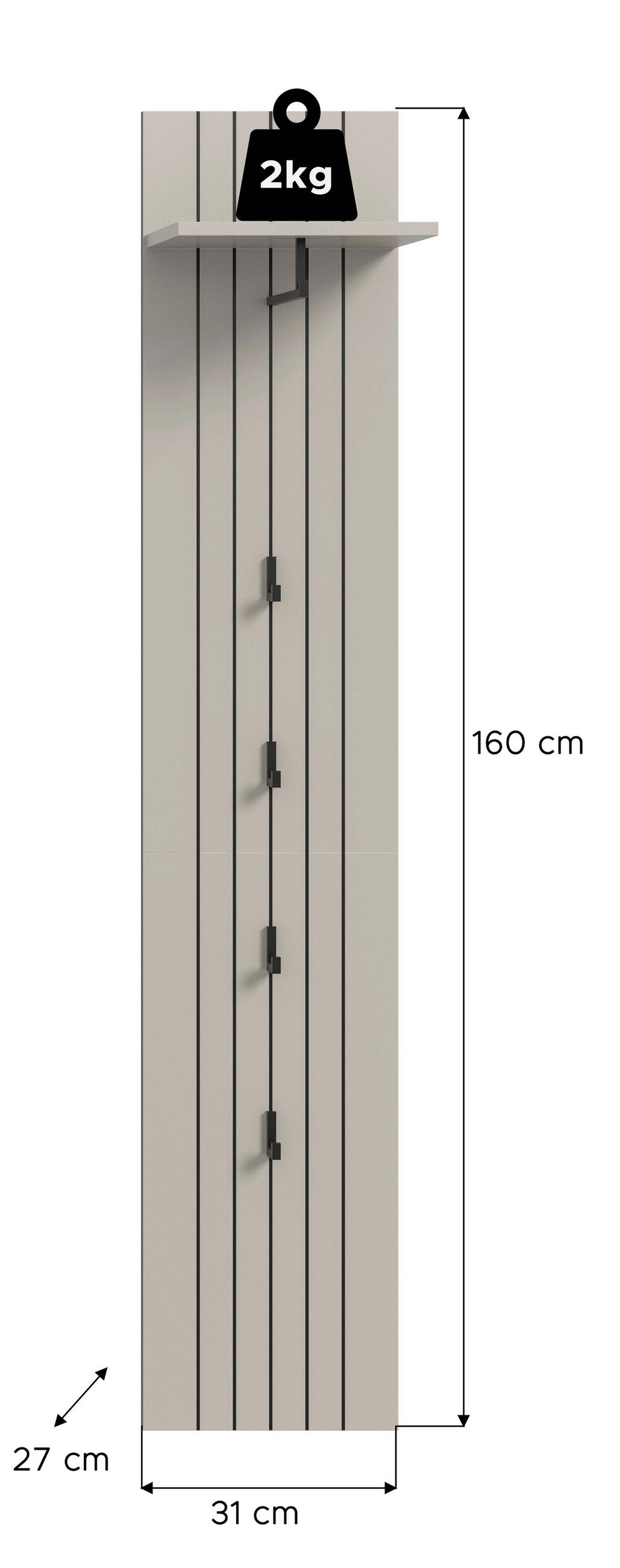 GARDEROBENPANEEL  in 31/160/27 cm  - Kaschmir, Design, Holzwerkstoff (31/160/27cm) - MID.YOU