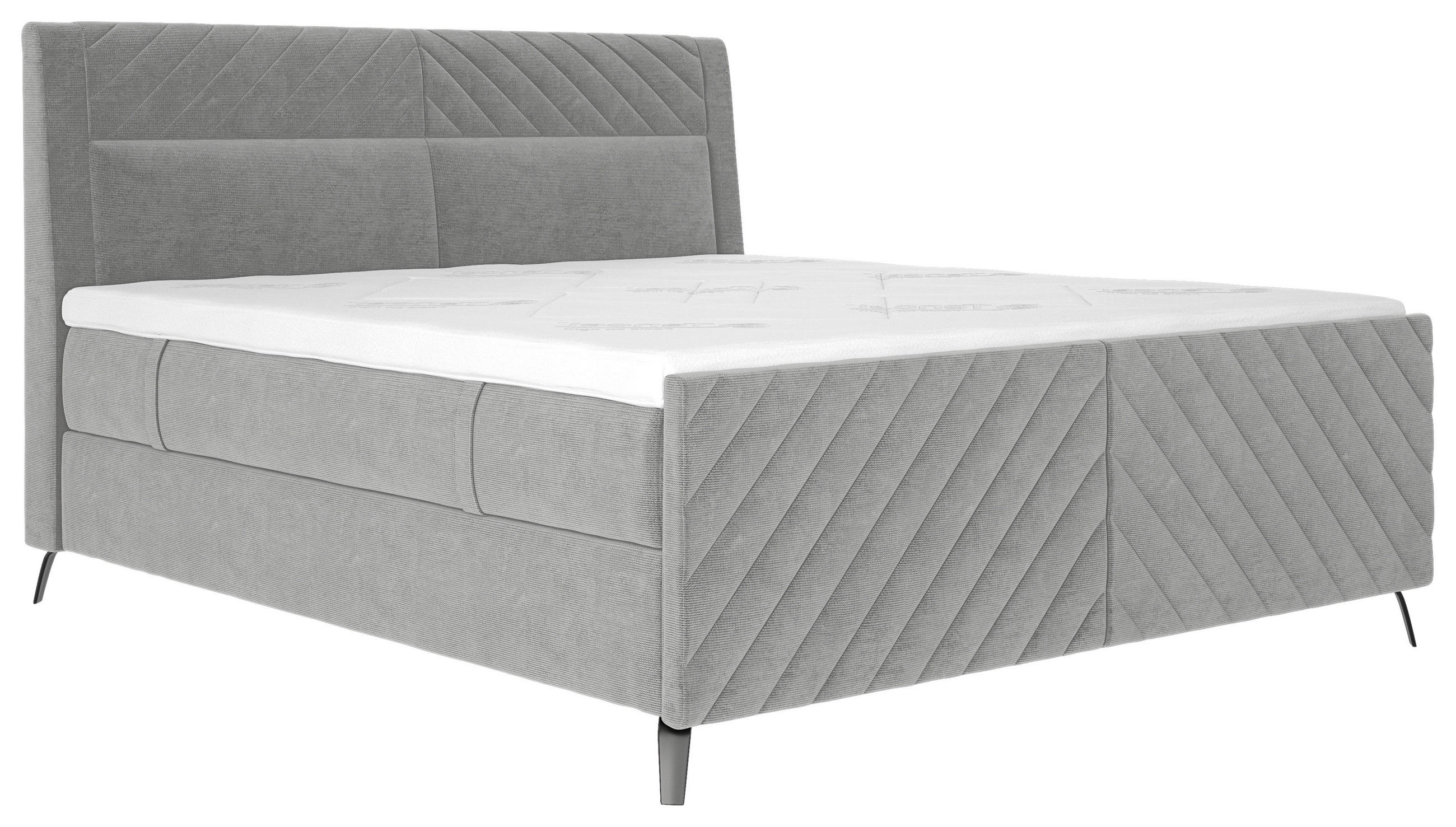 BOXSPRINGBETT 180/200 cm,  in Hellgrau, Matratze, Topper, Wendematratze mit unterschiedlichen Härtegraden, H3 + H4 = fest + sehr fest  - Hellgrau/Schwarz, Design, Textil/Metall (180/200cm) - Esposa