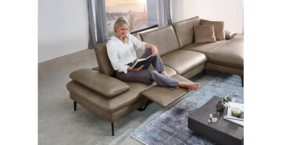 ECKSOFA in Echtleder Graubraun  - Graubraun/Schwarz, Design, Leder/Metall (157/325cm) - Dieter Knoll