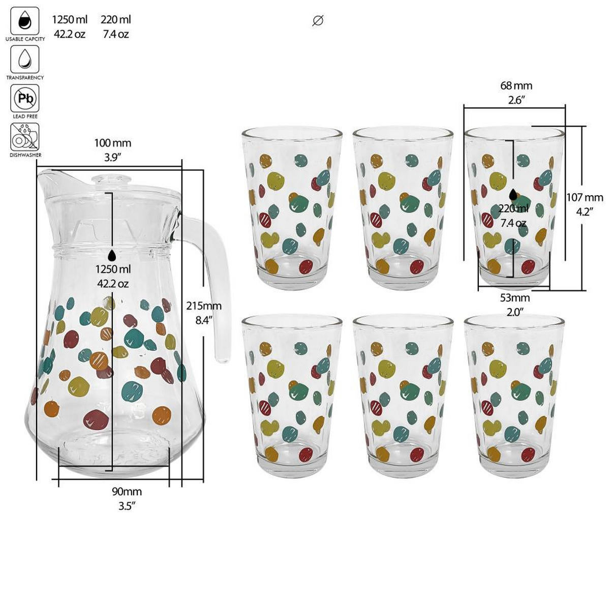 GLÄSERSET  7-teilig  - Klar/Multicolor, Basics, Glas - Novel