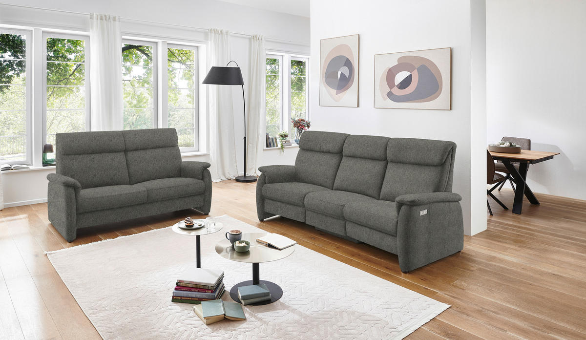 TRAPEZSOFA in Flachgewebe Graubraun  - Graubraun/Schwarz, KONVENTIONELL, Textil/Metall (219/107/97cm) - Pure Home Comfort