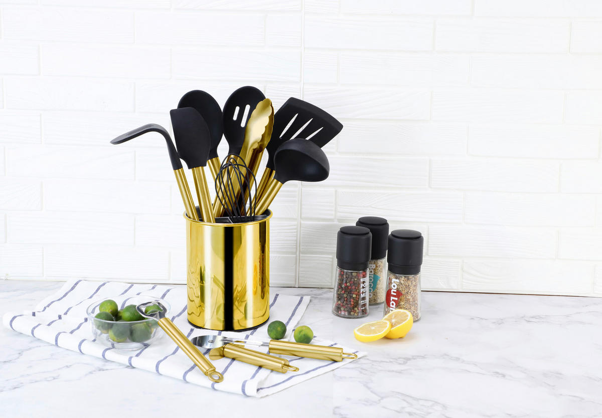 KÜCHENHELFERSET  - Goldfarben/Schwarz, Basics, Kunststoff/Metall (13cm) - Echtwerk