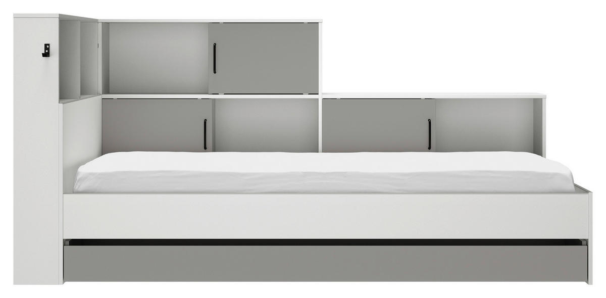 KREVET S PROSTOR. ZA ODLAGANJ   90/200 cm   siva, bijela  - bijela/siva, Moderno, drvni materijal (90/200cm) - MID.YOU