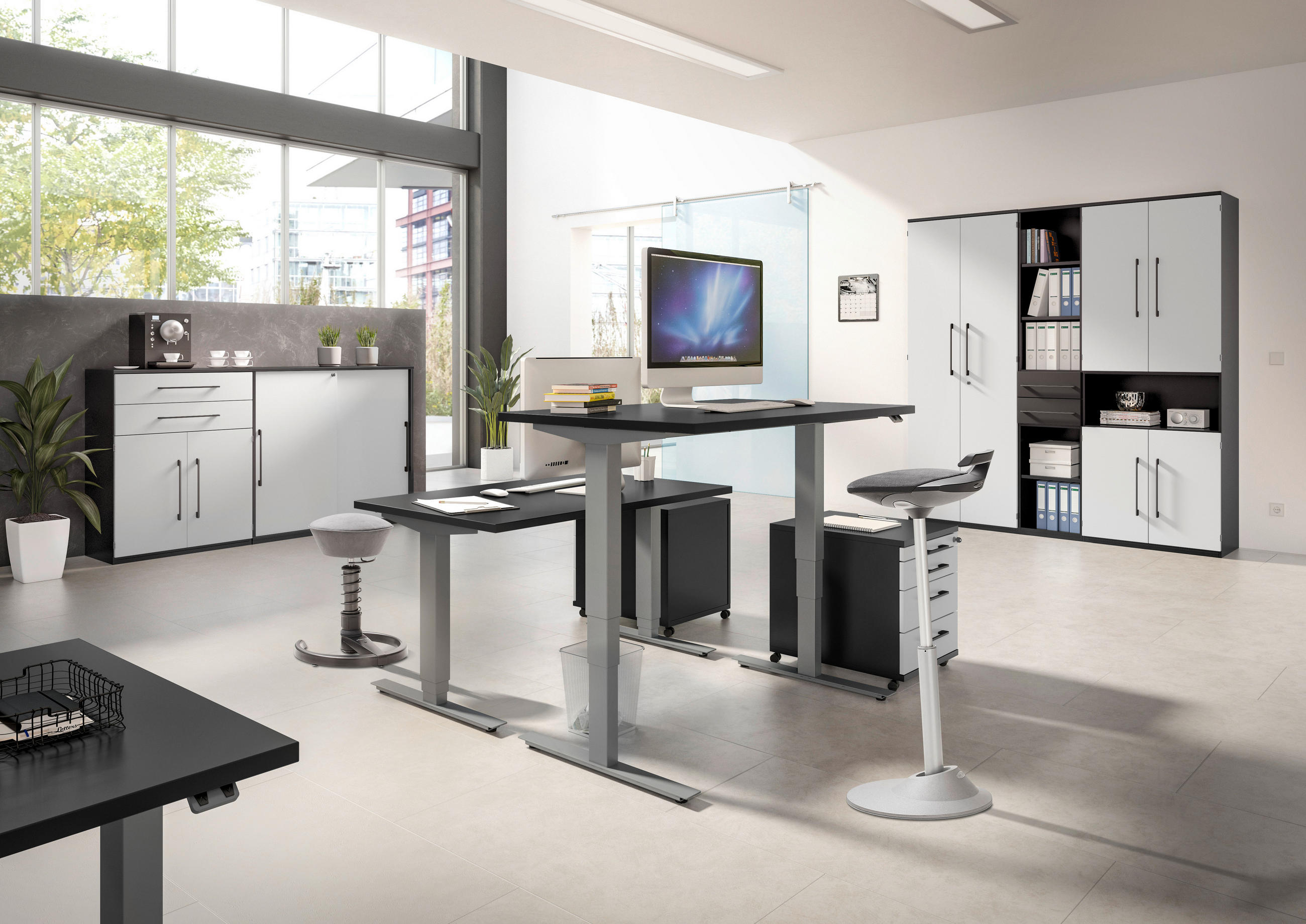 BÜROHOCKER Schwarz  - Schwarz/Grau, Basics, Textil/Metall (38/51-84/38cm) - Aeris