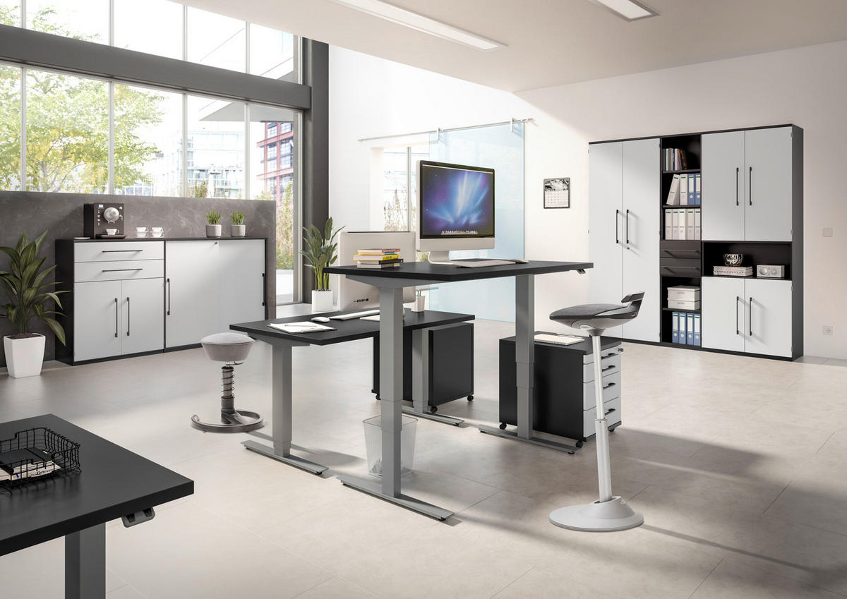 BÜROHOCKER Schwarz  - Schwarz/Grau, Basics, Textil/Metall (38/51-84/38cm) - Aeris