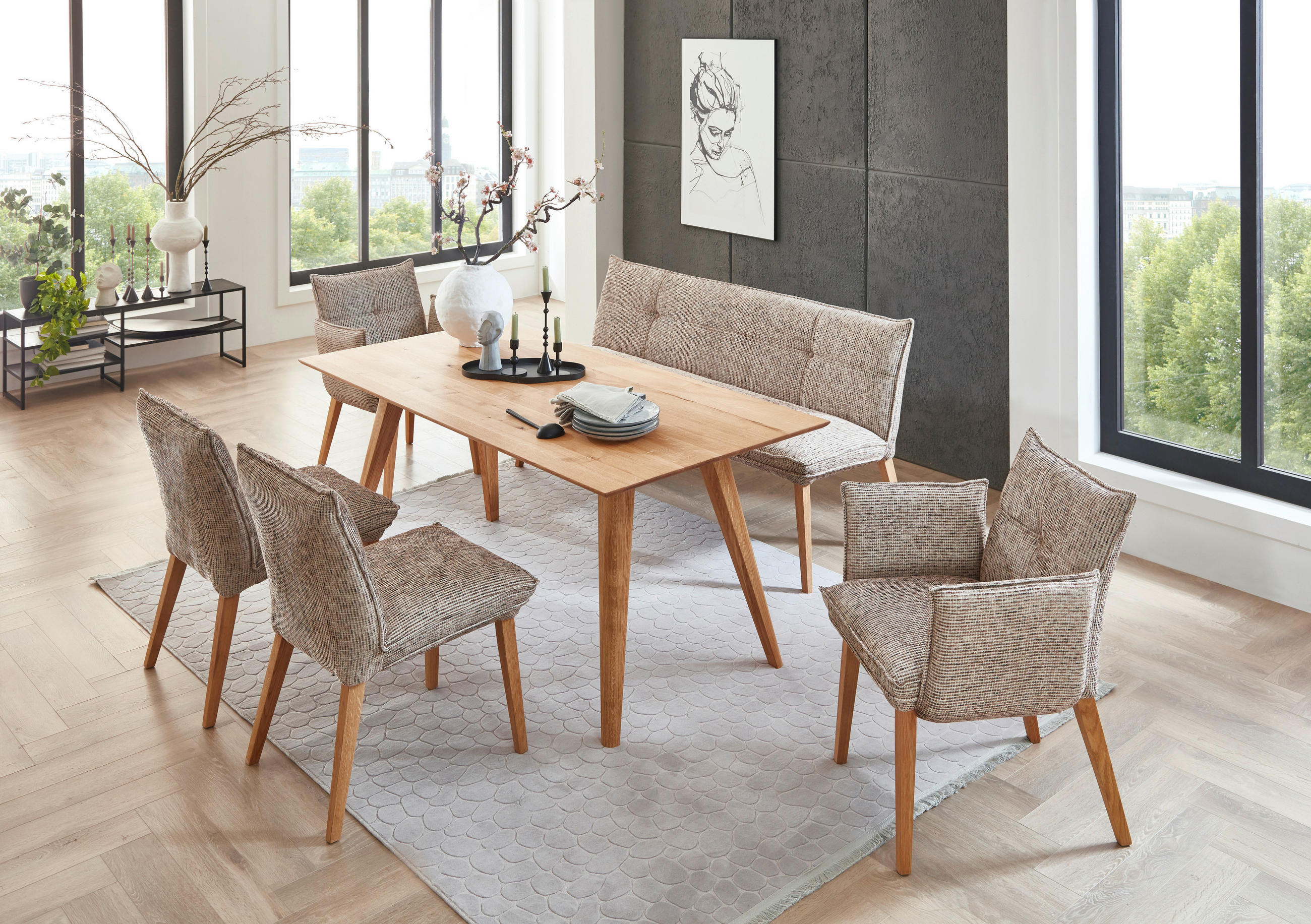 STUHL Chenille Braun, Eichefarben Eiche massiv  - Eichefarben/Braun, KONVENTIONELL, Holz/Textil (52/86/65cm) - Voleo
