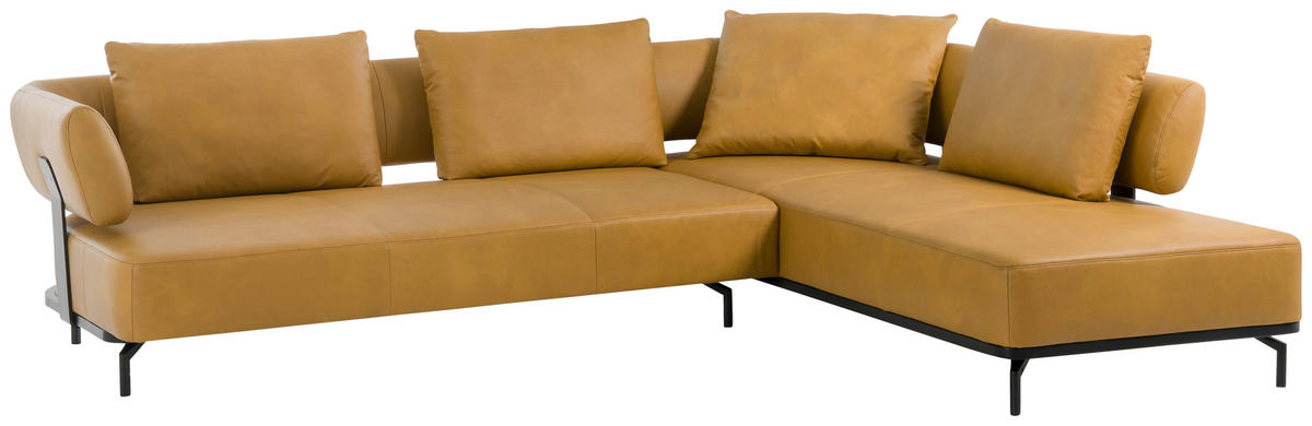 ECKSOFA in Echtleder Dunkelgelb  - Dunkelgelb/Schwarz, Design, Leder/Metall (302/237cm) - Dieter Knoll