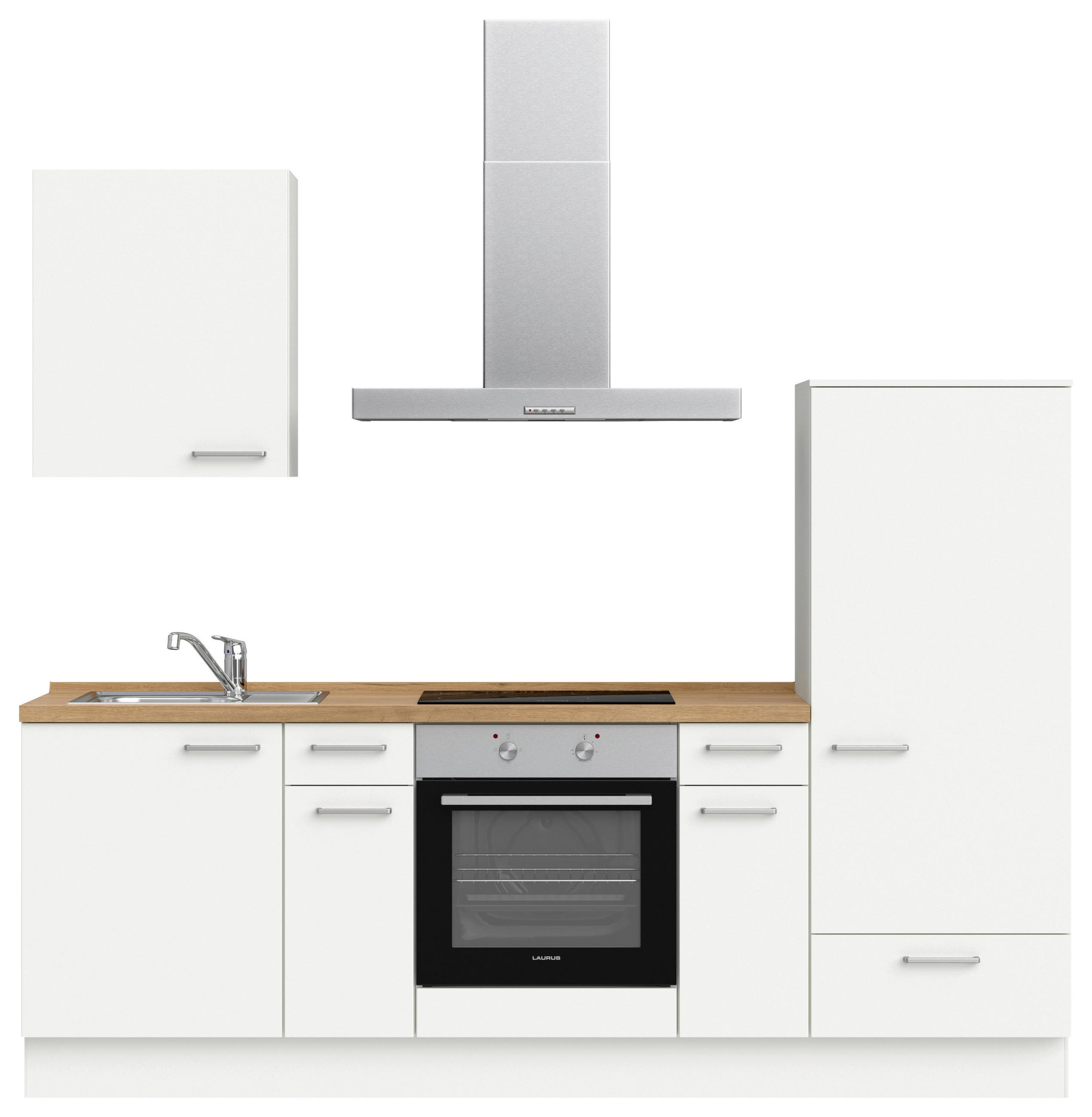 KÜCHENBLOCK 240 cm   in Weiß, Eichefarben  - Edelstahlfarben/Eichefarben, MODERN, Holzwerkstoff/Metall (240cm) - Nobilia