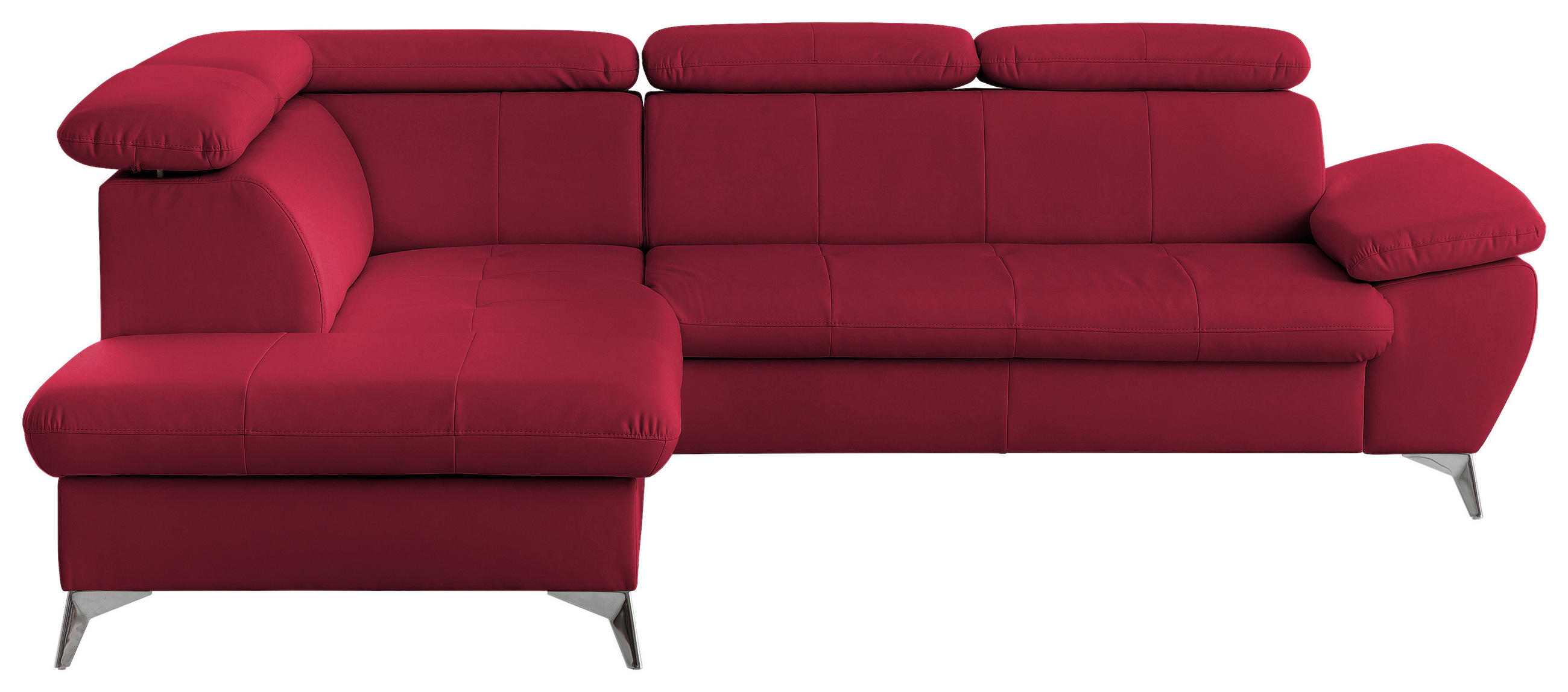ECKSOFA Rot Lederlook Bettkasten, Schlaffunktion, Armteilverstellung, Kopfteilverstellung  - Chromfarben/Rot, KONVENTIONELL, Textil/Metall (209/256cm) - Livetastic