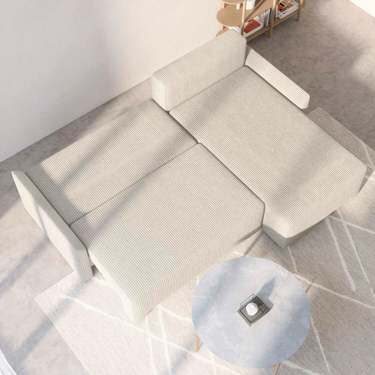 ECKSOFA LOCO in Cord Beige  - Beige/Schwarz, Design, Kunststoff/Textil (174/245cm) - MID.YOU