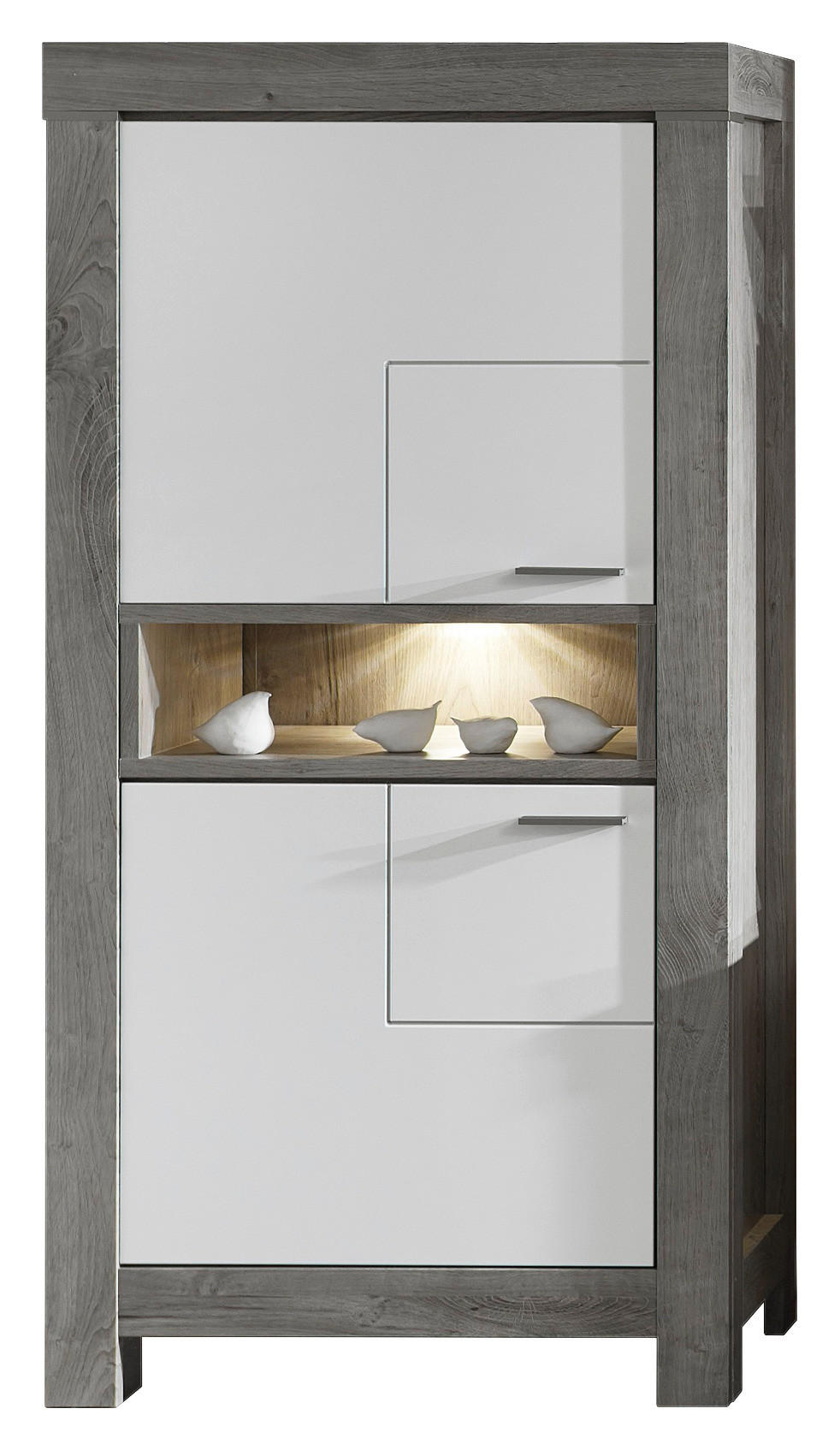 HIGHBOARD Weiß, Eichefarben - Eichefarben/Silberfarben, LIFESTYLE, Holzwerkstoff (76/160/42cm) - Landscape