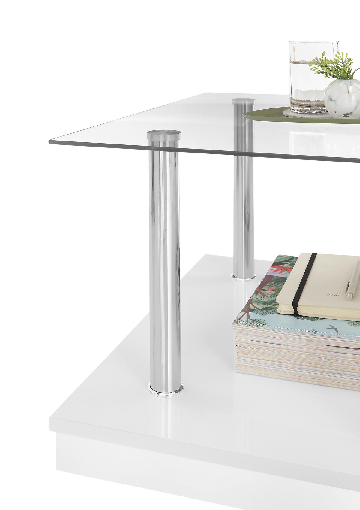 COUCHTISCH ESG rechteckig Silberfarben, Weiß  - Silberfarben/Weiß, Design, Glas/Holzwerkstoff (110/36/60cm) - MID.YOU
