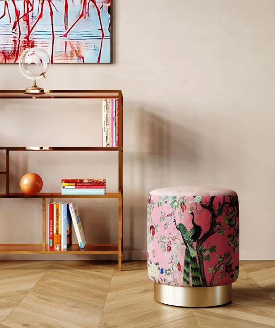HOCKER in Metall, Textil Rosa, Messingfarben  - Messingfarben/Rosa, Natur, Textil/Metall (32/38/32cm) - Kare-Design