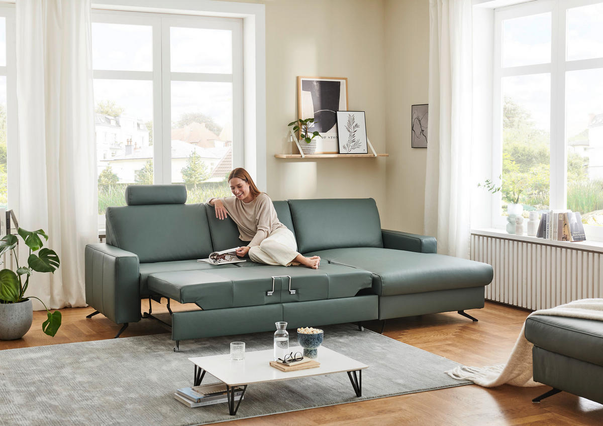 ECKSOFA Beldomo premium Opal Echtleder  - Opal/Schwarz, Design, Leder/Metall (267/165cm) - Beldomo Premium