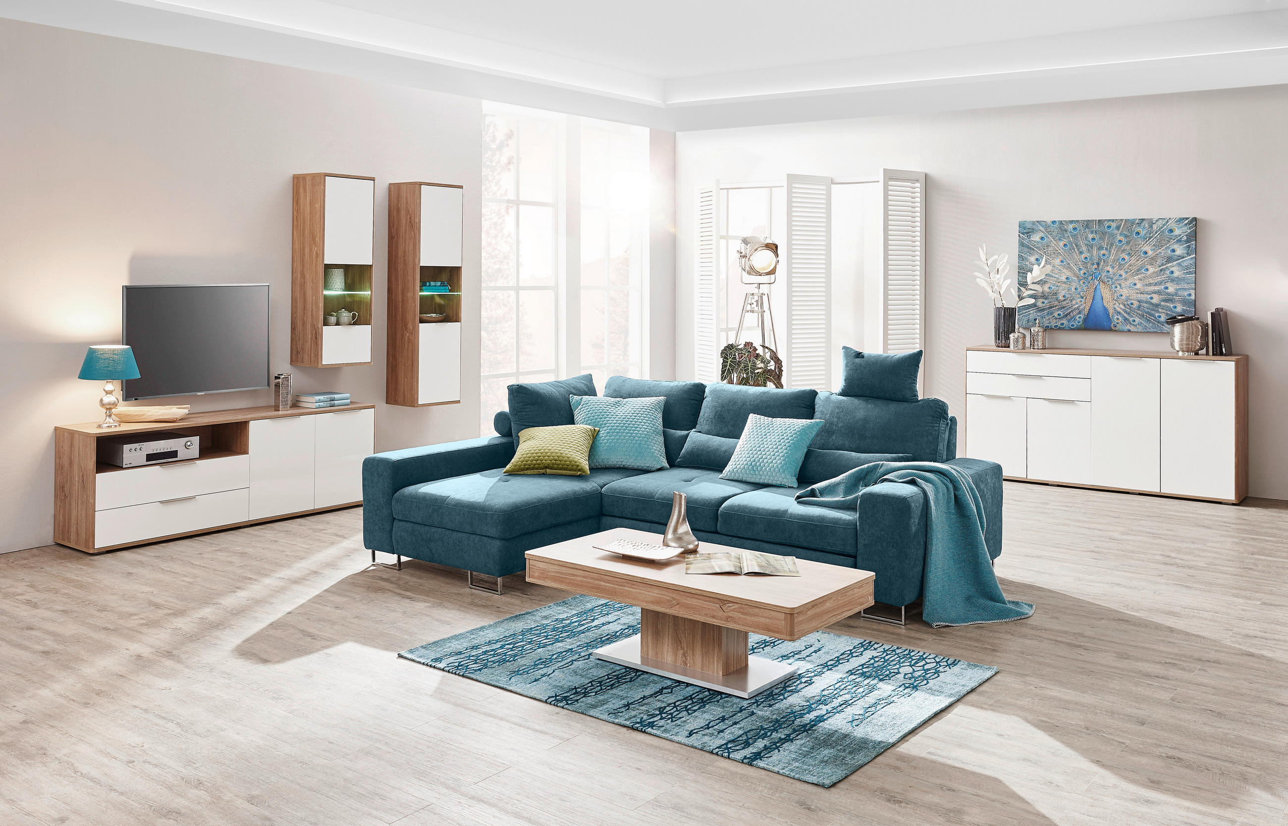 ECKSOFA Türkis Flachgewebe  - Türkis, Design, Textil/Metall (188/260cm) - Hom`in