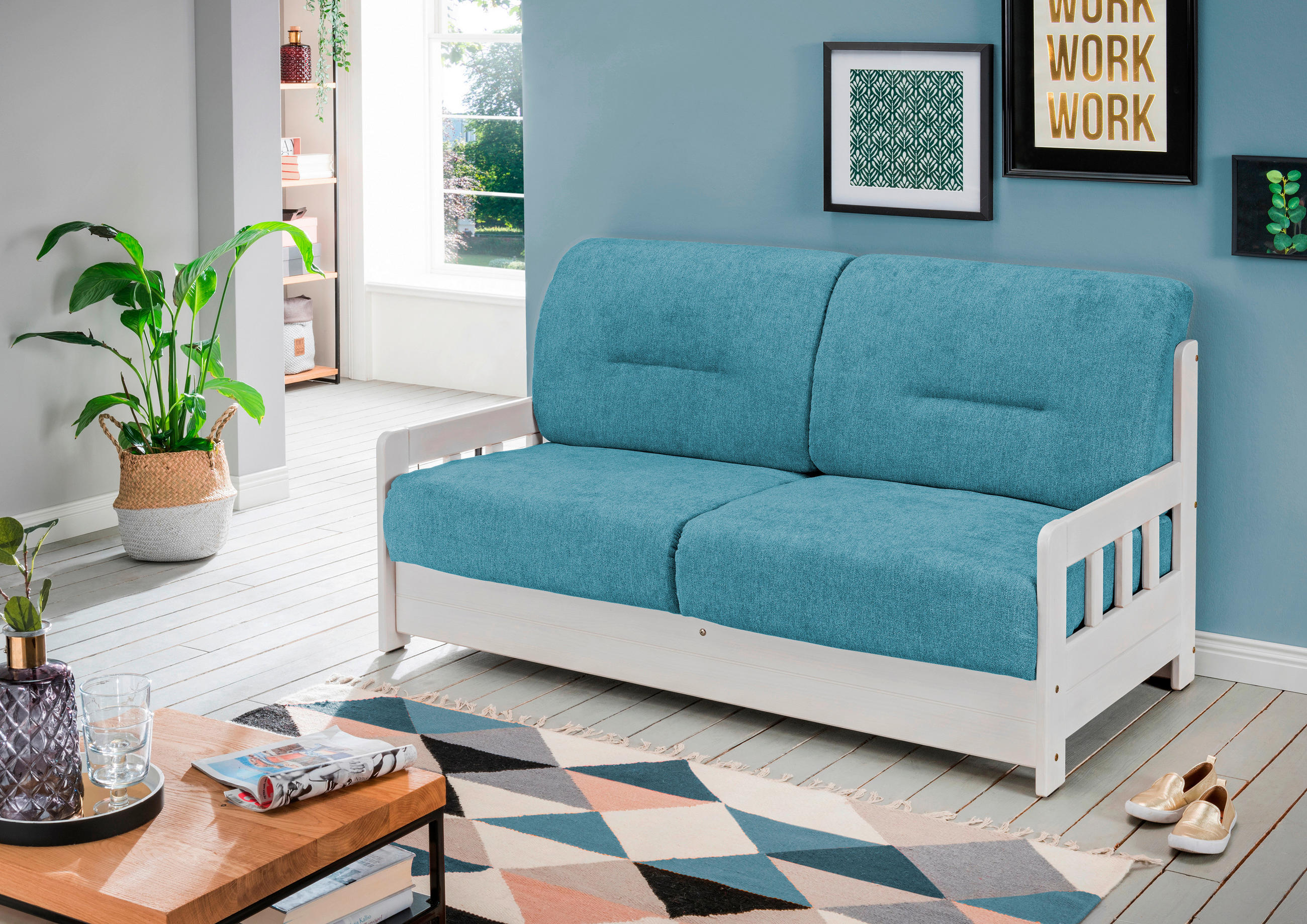 SCHLAFSOFA  in Mikrofaser Blau, Weiß  - Blau/Weiß, LIFESTYLE, Holz/Textil (154/88/90cm) - Livetastic